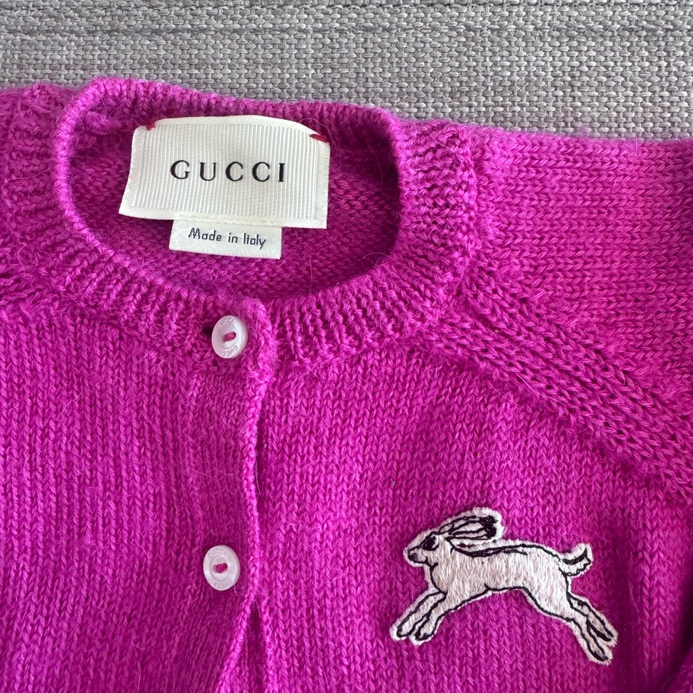 Gucci Pink Knit Cardigan with Rabbit Patch